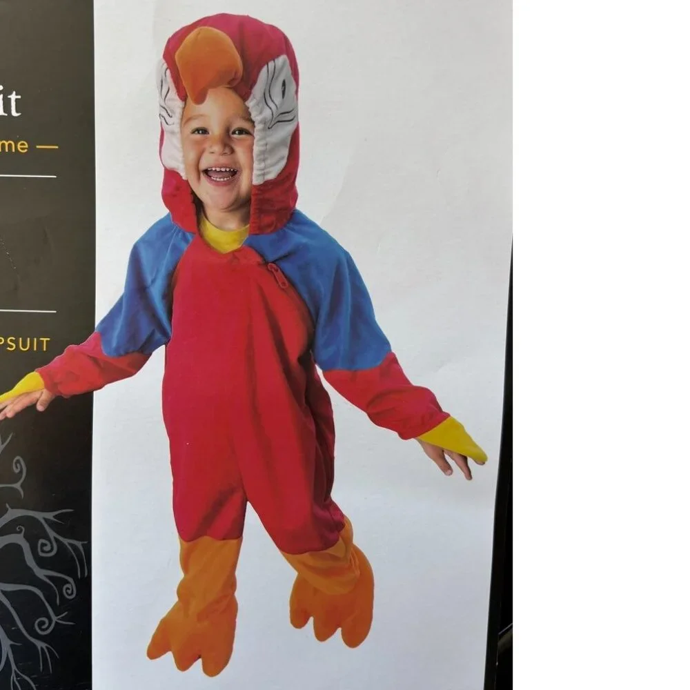 Parrot Bird Halloween Costume 6/12 mths Red 1 Piece Hooded Jumpsuit Unisex Baby